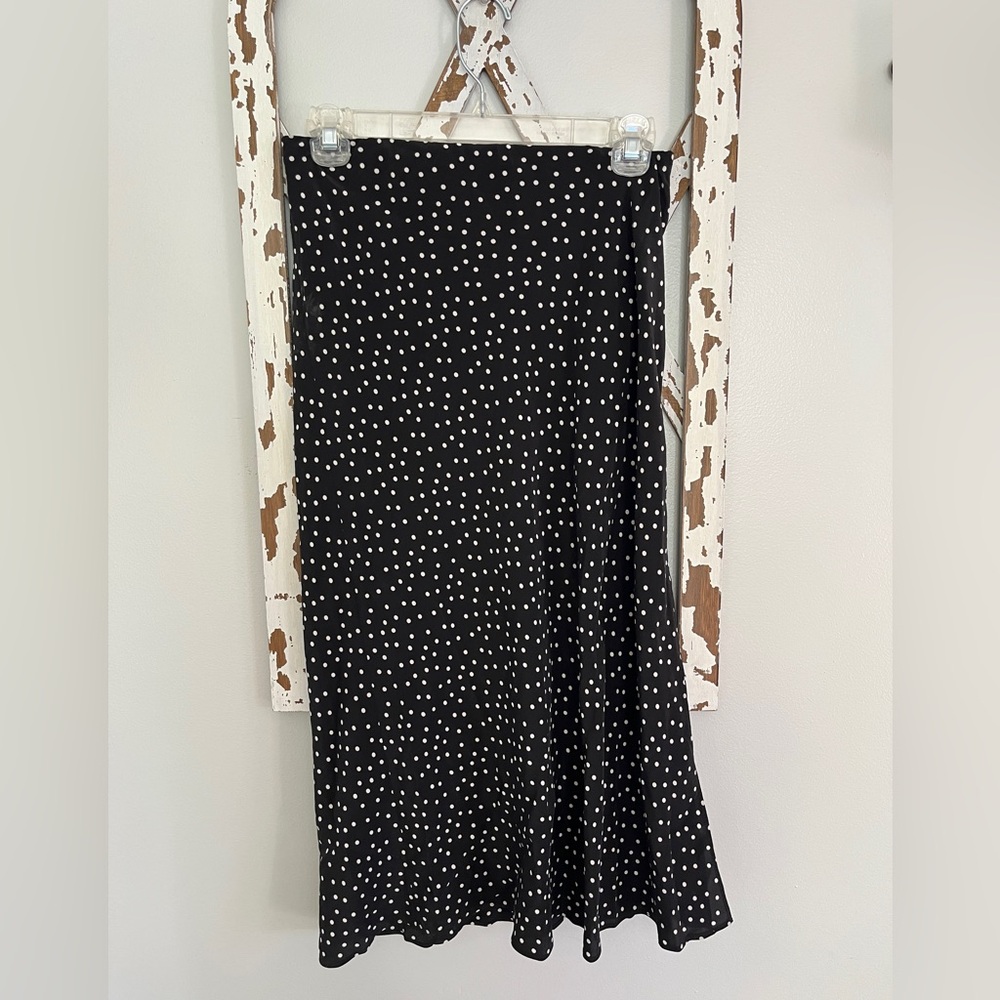 AYR Black And White Silk Blend Polka Dot Midi Skirt Size Small